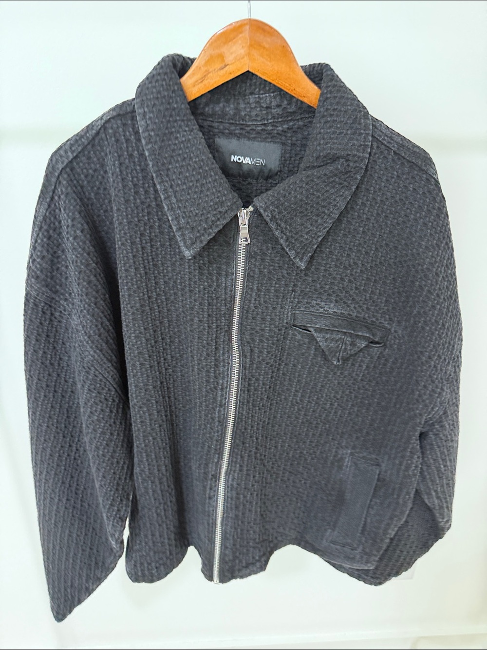 Fashion Nova Men's Charcoal Textured Zip Jacket